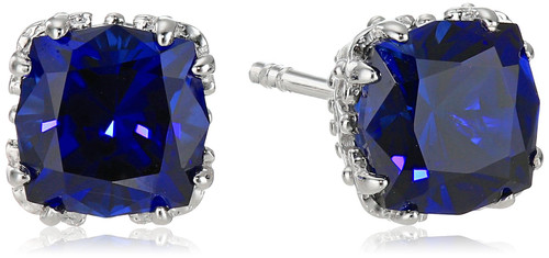Amazon Collection 925 Sterling Silver 7mm Jubilee Cut September Birthstone Created Sapphire Stud Earrings for Women with Crown Setting