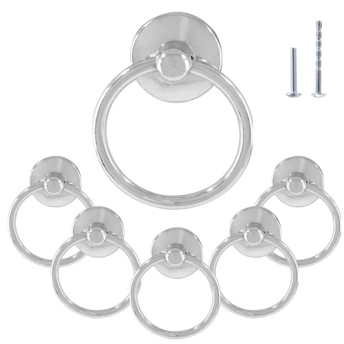 Moicstiy 6Pcs Cabinet Ring Pulls Drop Ring Drawer Pull Handle Knobs Round Single Hole Knob for Dresser, Cupboard, Wardrobe (Modern Silver)