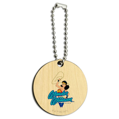 GRAPHICS & MORE Wonder Woman 80th Lasso Wood Wooden Round Keychain Key Chain Ring