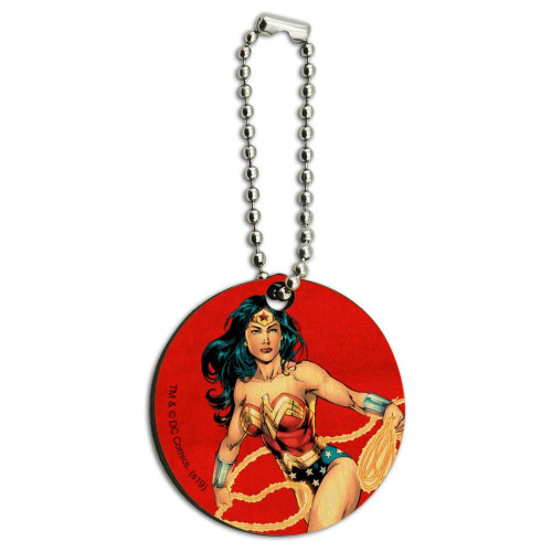 GRAPHICS & MORE Wonder Woman Character Wood Wooden Round Keychain Key Chain Ring