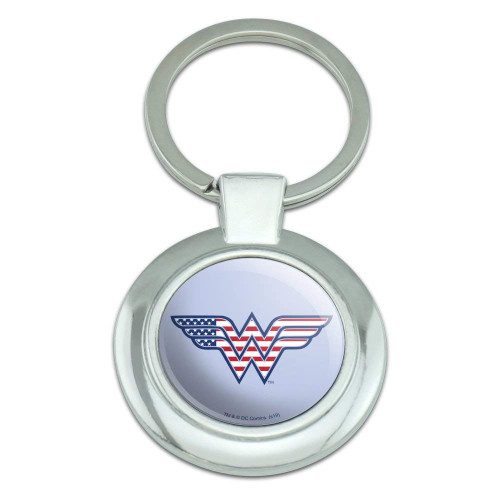 GRAPHICS & MORE Wonder Woman USA American Flag Logo Keychain Classy Round Chrome Plated Metal