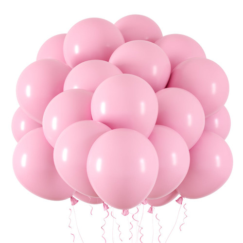RUBFAC 65pcs Pastel Pink Latex Balloons, 12 Inches Helium Party Balloons with Ribbon for Wedding, Birthday, Graduation, Baby Shower, Bridal shower