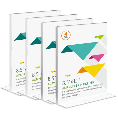 ADColor Acrylic Sign Holder,T Shape Double Sided Clear Plexiglass Sign Holder, POP Flyer Document Paper Display Stand (8.5x11(T Shape))