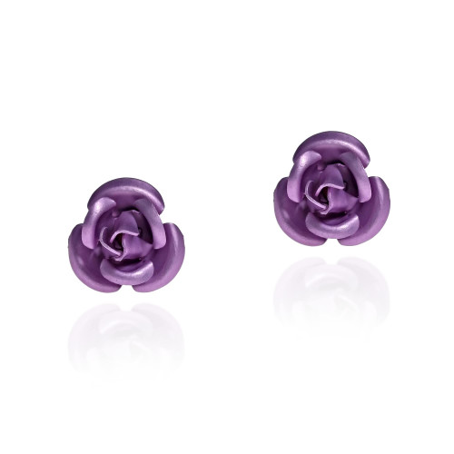 AeraVida Gorgeous Blooming Rose Purple Resin on Sterling Silver Stud Earrings | Cute Sterling Silver Stud Earring for women | Flower Stud Earrings | Vintage Stud Earrings | Gift for Daughter