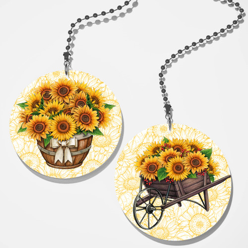 Gotham Decor Set of 2 Coordinating Garden Sunflowers Fan/Light Pull Set