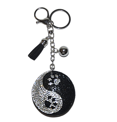 Popfizzy Yin Yang Keychain, Bling Backpack Charm, Rhinestone Bag Charms, Keyring Key Fob