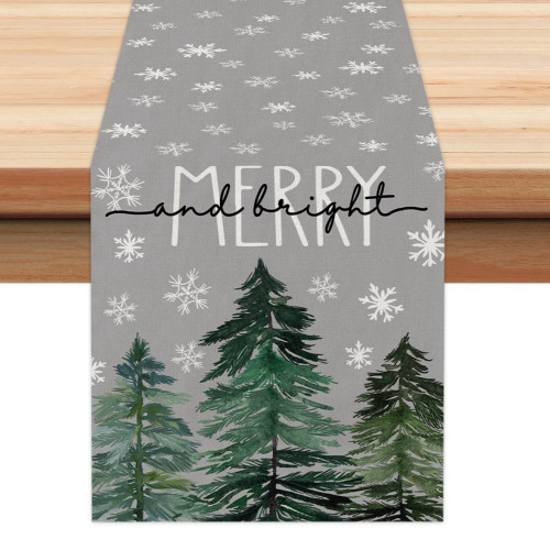 ARKENY Christmas Table Runner 13x72 Inches,Merry Bright Snowflake Tree Winter Seasonal Burlap Grey Farmhouse Indoor Kitchen Dining Table Holiday Decoration for Home Party AT472-72 ARKENY Christmas Table Runner 13x72 Inches,Merry Bright Snowflake Tree Winter Seasonal Burlap Grey Farmhouse Indoor Kitchen Dining Table Holiday Decoration for Home Party AT472-72
