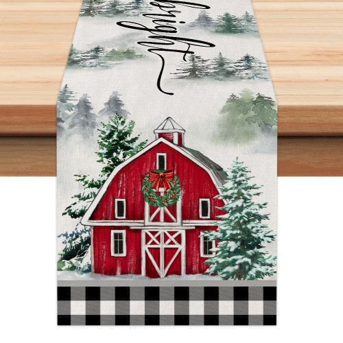 ARKENY Christmas Table Runner 13x72 Inches,Merry Bright Tree Cottage Winter Seasonal Burlap Buffalo Plaid Farmhouse Indoor Outdoor Kitchen Dining Holiday Decoration for Home Party AT498-72 ARKENY Christmas Table Runner 13x72 Inches,Merry Bright Tree Cottage Winter Seasonal Burlap Buffalo Plaid Farmhouse Indoor Outdoor Kitchen Dining Holiday Decoration for Home Party AT498-72