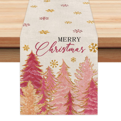 ARKENY Merry Christmas Pink Table Runner 13x72 Inches, Xmas Tree Winter Seasonal Burlap Gloden Farmhouse Indoor Kitchen Dining Table Holiday Decoration for Home Party AT353-72 ARKENY Merry Christmas Pink Table Runner 13x72 Inches, Xmas Tree Winter Seasonal Burlap Gloden Farmhouse Indoor Kitchen Dining Table Holiday Decoration for Home Party AT353-72
