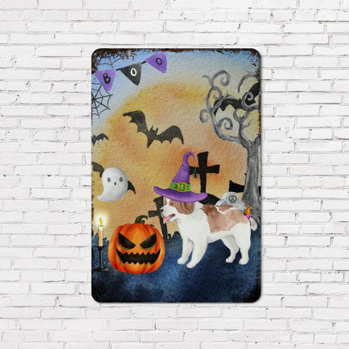 Rustic Chic Style Halloween Metal Tin Sign Halloween Dog Pumpkin Sign Wall Art Hanging Decor Uv Printed Aluminum Metal Plaque for Cottage Garden Yard Porch Bedroom Decorations Halloween 8x12in