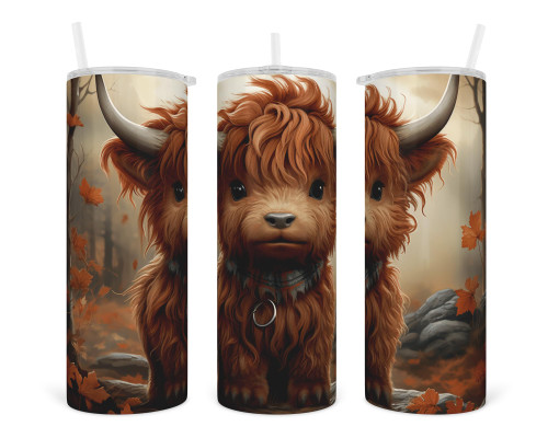 Adorable Fall Highland Cow 20 oz insulated tumbler, skinny Tumbler with lid and Straw, travel mug, Insulated Coffee Tumbler, Stainless Steel