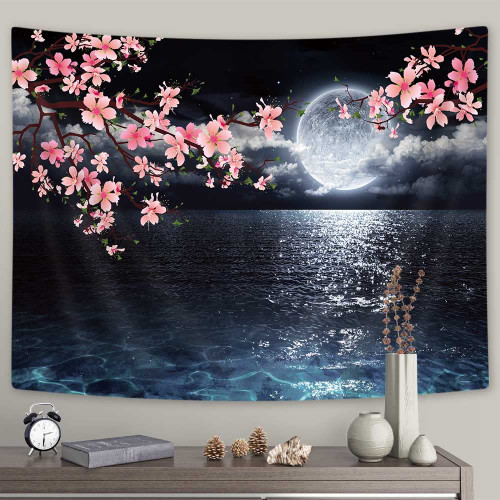 Ocean Tapestry Moon Tapestry Wall Hanging Pink Cherry Blossom Japanese Anime Scenery Tapestry for Bedroom Living Room Decor Artistic 80 x 60 Inches Ocean Tapestry Moon Tapestry Wall Hanging Pink Cherry Blossom Japanese Anime Scenery Tapestry for Bedroom Living Room Decor Artistic 80 x 60 Inches