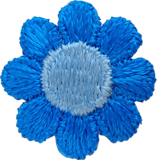 Small Blue Daisy Flower with Light Blue Center - 1" - Embroidered Iron On or Sew On Patch