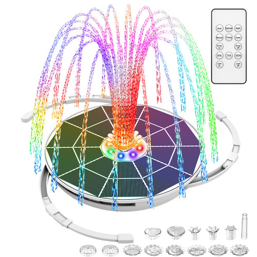AISITIN 6.5W Solar Fountain with LED Colorful Lights & 3000mAh Battery, Remote Control Solar Bird Bath Fountain with 10 Nozzle and Bracket, Solar Water Fountain Pump for Garden, Pond and Outdoor