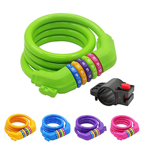 IDEALUX Sport Bike Lock Cable, 4-Feet Bicycle Master Cable Lock with 5-Digit Combination Lightweight Bike Chain Lock - Green IDEALUX Sport Bike Lock Cable, 4-Feet Bicycle Master Cable Lock with 5-Digit Combination Lightweight Bike Chain Lock - Green