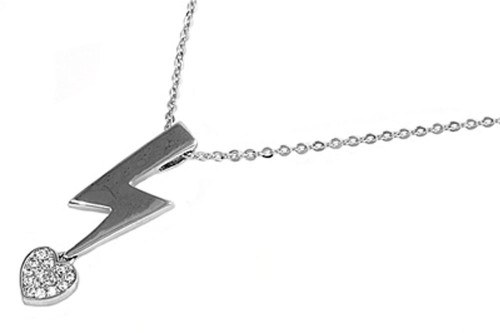 Flash & Heart Pendant Lightning Bolt Necklace Clear Simulated CZ .925 Sterling Silver, 18" Flash & Heart Pendant Lightning Bolt Necklace Clear Simulated CZ .925 Sterling Silver, 18"