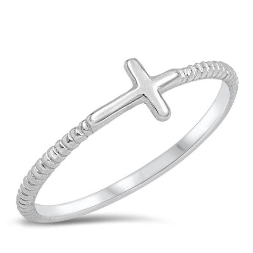 Christian Sideways Cross Ring New .925 Sterling Silver Rope Band Size 11