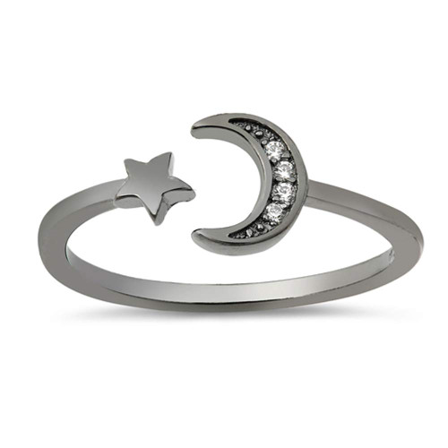Wholesale Crescent Moon Star Open Ring New .925 Sterling Silver Band Size 6