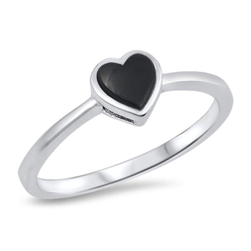 Simulated Black Onyx Cute Heart Promise Purity Ring .925 Sterling Silver Band Size 7