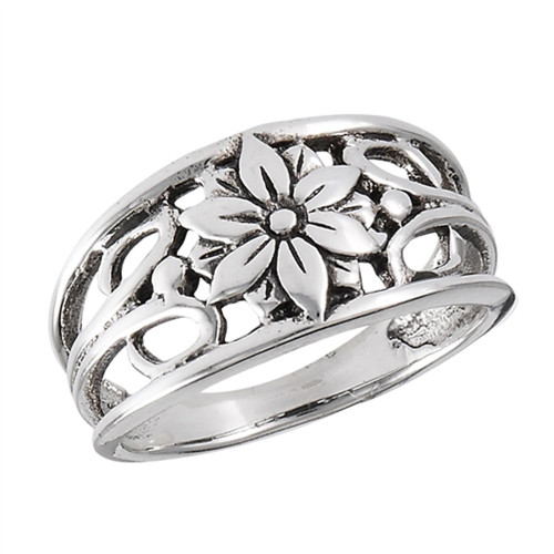 Oxidized Filigree Flower Daisy Leaf Ring New 925 Sterling Silver Band Size 9