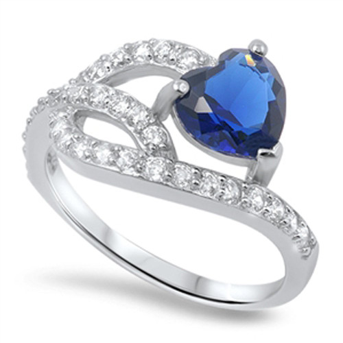 Infinity Knot Heart Blue Simulated Sapphire Ring .925 Sterling Silver Band Size 7