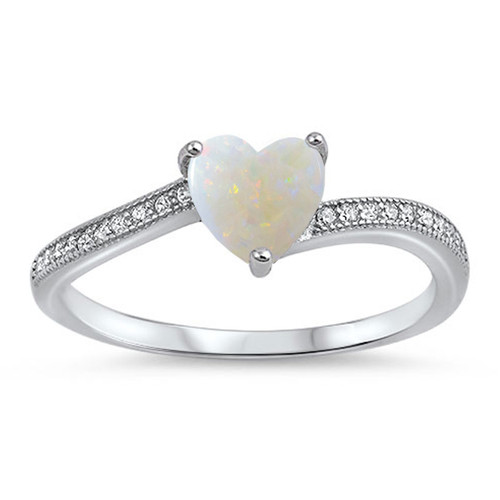 925 Sterling Silver Cabochon Natural Genuine White Opal Heart Promise Ring Size 7