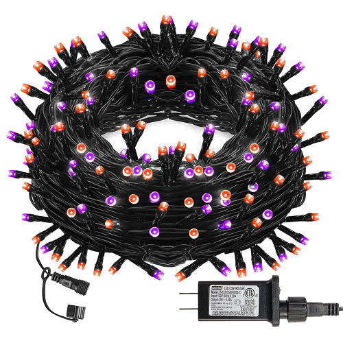 Blissun 300 led Indoor String Lights, Halloween String Lights with 8 Modes, String Lights for Indoor and Outdoor Garden Halloween Decorations, Purple-Orange
