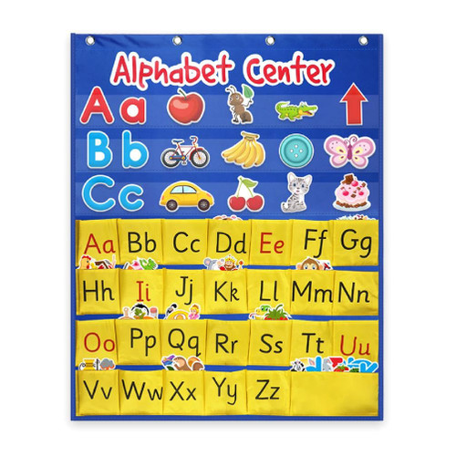 Alphabets Center Pocket Chart Letter Recognition Toy ABC Chart for Child Alphabets Learning Writing with Early Education Alphabets Center Pocket Chart Cards Set for Kids Letter Learning Toy Alphabets