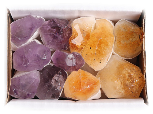 JIC Gem Mix 11-13 pcs Rough Amethyst & Citrine Crystal Point Raw Natural Stones for Jewelry Making, Wire Wrapping, Reiki Crystal Healing (Deep Color)