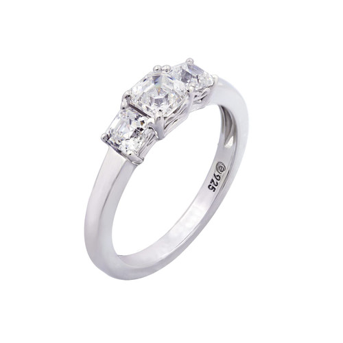 Amazon Collection Platinum Plated Sterling Silver Infinite Elements Cubic Zirconia Asscher Cut 3-Stone Ring, 1 cttw, Size 6