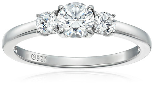Amazon Collection Platinum-Plated Sterling Silver Round 3-Stone Ring made with Infinite Elements Cubic Zirconia (1 cttw), Size 5