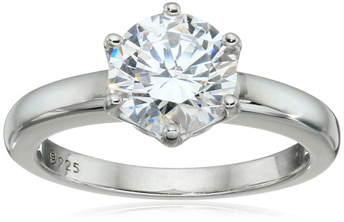 Amazon Collection Platinum-Plated Sterling Silver Solitaire Ring set with Round Infinite Elements Cubic Zirconia (2 cttw), Size 7