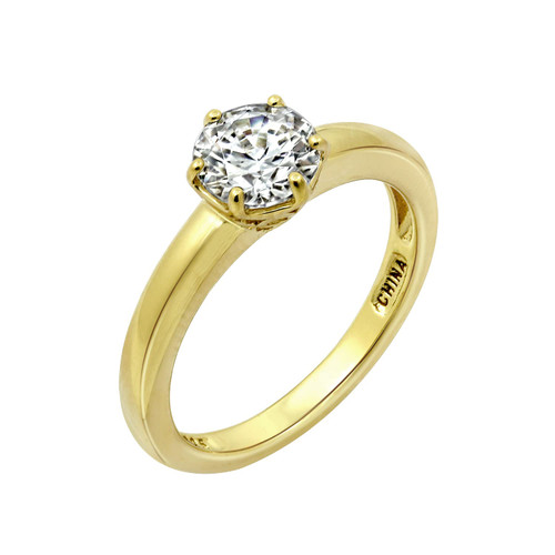 Amazon Collection Yellow-Gold-Plated Sterling Silver Infinite Elements Cubic Zirconia Round Solitaire Ring, Size 7
