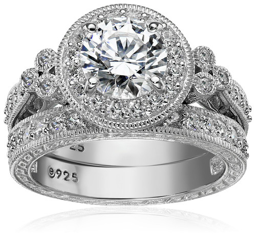 Amazon Collection Platinum Plated Sterling Silver Infinite Elements Cubic Zirconia Ring, Size 9
