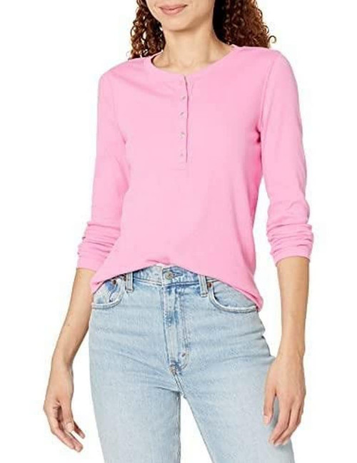 GAP Womens Ribbed Long Sleeve Henley Cupid Pink XL