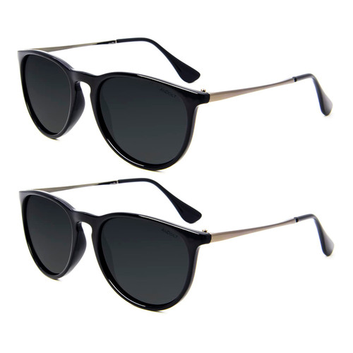 ANDOILT Vintage Polarized Sunglasses for Women Men UV Protection Retro Round Mirrored Lens 2PCS Black Frame Grey Lens