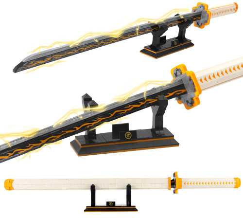 Demon Slayer Sword Building Block Set, Anime Zenitsu Katana Toy Set with Scabbard and Stand, Handmade Toy for Adults and Kids 8+ (956 Pieces)