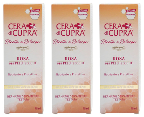 CERA DI CUPRA "Rosa per Pelli Secche Cream for Dry Skin, Anti-age Formula - 2.5 Fluid Ounces (75ml) Tubes (Pack of 3) [ Italian Import ]