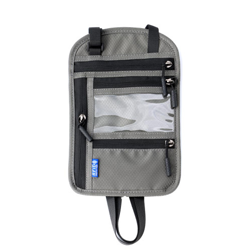 RFID Blocking Travel Pouch for Men, Documents Organizer, Passport Holder for Neck, Slim Wallet, and with Lanyard (Grey)