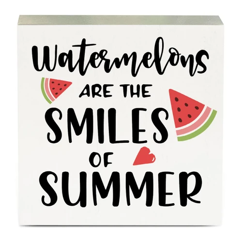 Farmhouse Watermelon Wooden Box Sign Rustic Country Watermelons are the Smiles Box Sign Wood Sign Decor Summer Square Wood Sign Home Desk Tabletop Shelf Decor 5 x 5