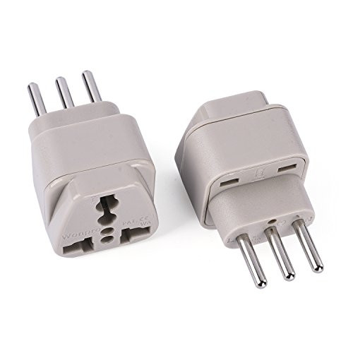 Wonpro Grounded Travel Plug Adapter Type L for Italy, Chile, Uruguay - CE Certified - 2 Pack