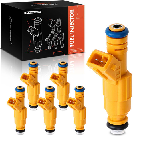A-Premium Set of 6 Fuel Injectors Compatible with Jeep Grand Cherokee 1993-1998, Wrangler 1991-1995 1997-1998, Cherokee 1989-1998, Comanche 1987-1992, 4.0L, Gas, Replace# 0280155710, 280155703