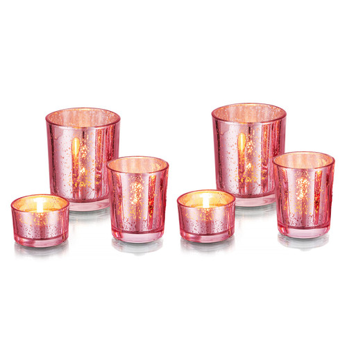 Romadedi Votive Tealight Candle Holders: 6 Pcs Mercury Glass Pink Tea Lights Candle Holder Bulk for Wedding Centerpiece Table Decorations, Bridal Shower, Party Decor, Christmas 2 Set