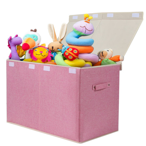 popoly Large Toy Box Chest Storage with Flip-Top Lid, Collapsible Kids Storage Boxes Container Bins for Childrens Toys, Playroom Organizers, 25"x13" x16" (Linen Pink)