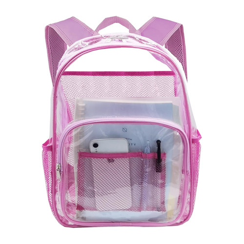 BAJNOKOU Pink Clear Backpack Heavy Duty Transparent Bookbag for Girls Women See Through Plastic PVC Backpacks for School Stadium Festival Concert Sport Venues Work