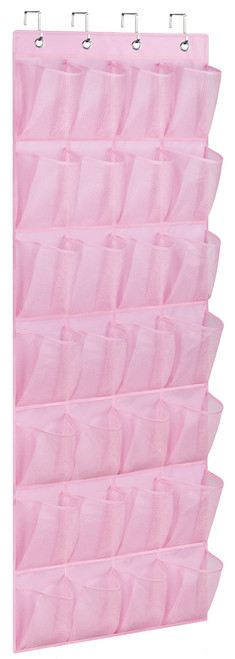 AOODA 28 Large Mesh Pockets Kids Shoe Organizer Hanging Baby Over The Door Shoe Rack for Closet Shoe Holder Hanger for Toddler Girl, Pink