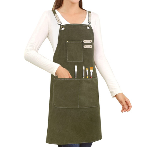 Hongsome Art Artist Apron Ceramics Pottery Painting Paint Painters Green Aprons for Adults Women Man with 3 Pockets Adjustable Apron for Gardening Garden