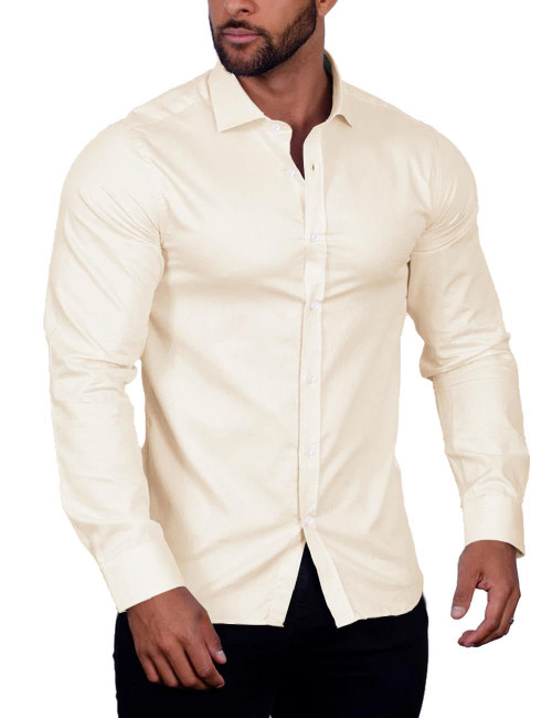 COOFANDY Men's Muscle Fit Dress Shirts Wrinkle-Free Long Sleeve Casual Button Down Shirt Almond COOFANDY Men's Muscle Fit Dress Shirts Wrinkle-Free Long Sleeve Casual Button Down Shirt Almond