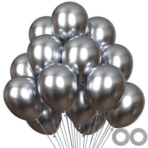 60Pack Metallic Silver Balloons, 12inch Chrome Silver Party Balloons Helium Quality Latex Balloons for Birthday Graduation Baby Shower Holiday Wedding Party Decoration (2 Silver Ribbons) 60Pack Metallic Silver Balloons, 12inch Chrome Silver Party Balloons Helium Quality Latex Balloons for Birthday Graduation Baby Shower Holiday Wedding Party Decoration (2 Silver Ribbons)