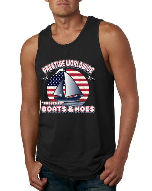 Vintage Retro USA Prestige Worldwide Funny Boats and Hoes Pop Culture Mens Graphic Tank Top, Black, Large Vintage Retro USA Prestige Worldwide Funny Boats and Hoes Pop Culture Mens Graphic Tank Top, Black, Large